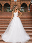 Ivory Lace Square Neck Straps Tulle Ball Gown Long Wedding Dress WD26049