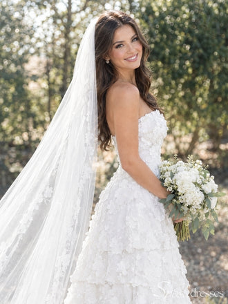 Ivory Strapless 3D Floral Tiered A-Line Wedding Dress WD26060