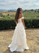 White Chiffon Overlay Satin Prom Dress Off Shoulder A-Line Corset Gown, 26015