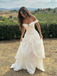 White Chiffon Overlay Satin Prom Dress Off Shoulder A-Line Corset Gown, 26015