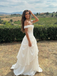 White Chiffon Overlay Satin Prom Dress Off Shoulder A-Line Corset Gown, 26015