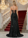 Sexy Black Sequin Prom Dress Strapless Corset High Slit Evening Gown with Lace-Up Back, 26001