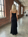 Classic Black Ruched Evening Gown with High Slit - Elegant V-Neck Formal Maxi Dress, 26003