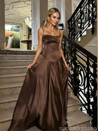 Sexy Brown A-line Spaghetti Straps Long Party Prom Dresses To Impress,Evening Gowns,13922