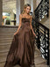 Sexy Brown A-line Spaghetti Straps Long Party Prom Dresses To Impress,Evening Gowns,13922