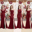 Sexy Mismatched Burgundy Mermaid High Slit Cheap Bridesmaid Dresses Online, WG1025