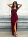 Sexy Burgundy High Slit Long Party Prom Dresses Ideas,Evening Gowns,13684