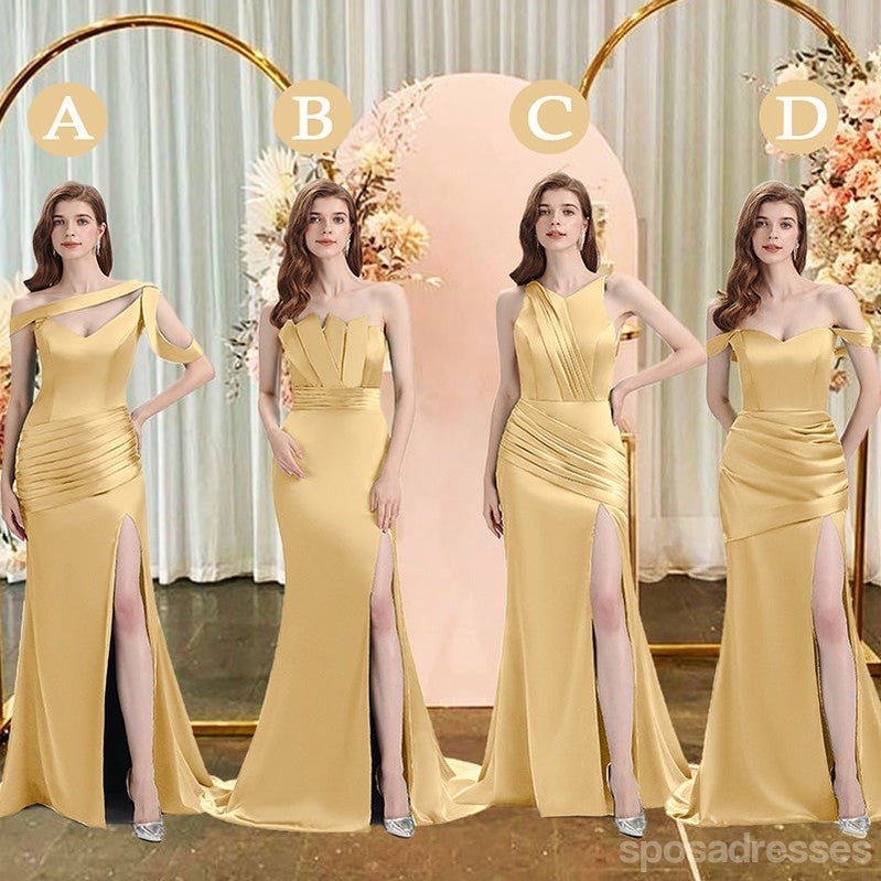 Mismatched African Mermaid Cheap Long Champagne Gold Bridesmaid Dresses Online, WG823