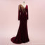 Elegant Mermaid Dark Red V-neck Maxi Long Party Prom Dresses,Evening Dress,13523