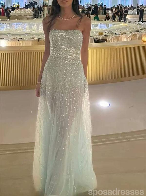 Sparkly A-line Strapless Maxi Long Party Prom Dresses Ideas,Evening Gowns,13906
