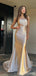 Sexy Champagne Mermaid One Shoulder Side Slit Maxi Long Party Prom Dresses,Evening Dress Online,13417