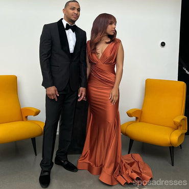 Sexy Rust Mermaid V-neck Maxi Long Bridesmaid Dresses For Wedding Party,WG1864