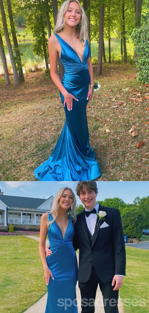 Sexy Blue Mermaid V-neck Long Party Prom Dresses Ideas,Evening Gowns,13753