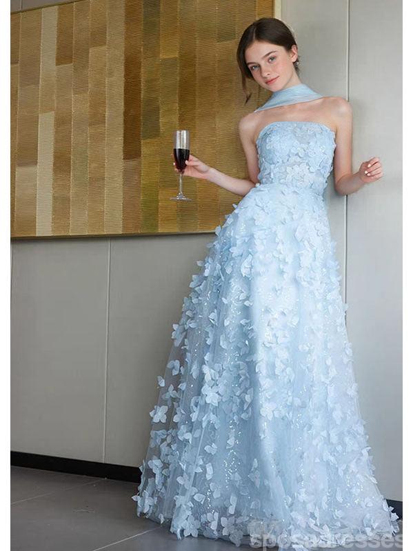 Gorgeous Blue A-line Floral Long Party Prom Dresses Ideas,Evening Gowns,13901