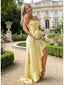 Sexy Yellow Mermaid Side Slit Long Party Prom Dresses To Impress,Evening Gowns,13919