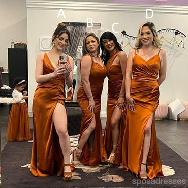 Mismatched Burnt Orange Mermaid Maxi Long Bridesmaid Dresses For Wedding,WG1788