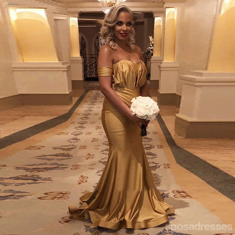 Sexy Gold Mermaid Off Shoulder Maxi Long Bridesmaid Dresses For Wedding Party,WG1857