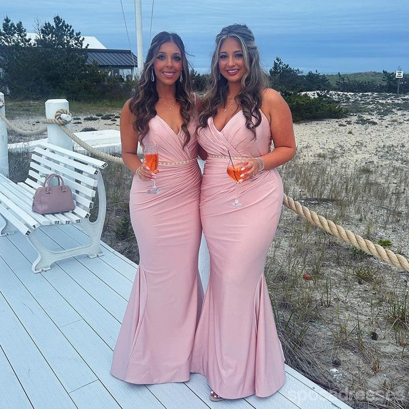 Mismatched Pink Mermaid Spaghetti Straps Maxi Long Bridesmaid Dresses,Party Dress, WG1897