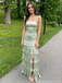 Sage Green Satin Tiered Maxi Dress with Cut-Outs Ruffled Strap Lace-Up Formal Gown, 26004