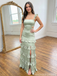 Sage Green Satin Tiered Maxi Dress with Cut-Outs Ruffled Strap Lace-Up Formal Gown, 26004