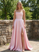 Ethereal Blush Satin Prom Dress Strapless Draped Corset A-Line Gown with Slit, 26006