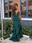 Sexy Green Mermaid Spaghetti Straps V-neck Maxi Long Party Prom Dresses,Evening Dress,13413
