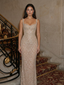 Champagne Gold Sequin Mermaid Sweetheart Prom Dress with Beaded Straps, 26010