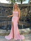 Sparkling Illusion Corset Prom Dress Rhinestone Beaded Bodice Slit Gown, 26008