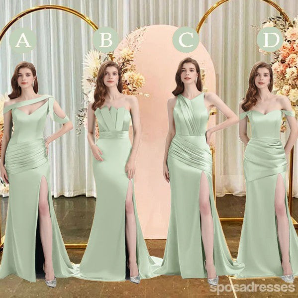 Sexy Mermaid Sage Green Mismatched Long Bridesmaid Gown Online, WG950