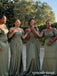 Olive Green Satin Off The Shoulder Corset Basque Waist Bridesmaid Dress 26054