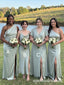 Sage Green Satin Mismatched One Shoulder Cowl V Neck Bridesmaid Dresses 26053