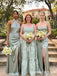 Sage Green Satin Jacquard Mismatched Crisscross Halter Strapless Bridesmaid Dresses 26056