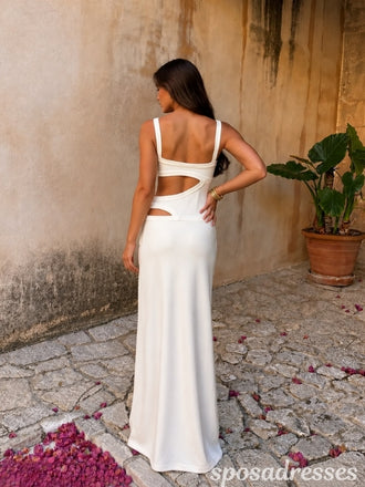 White Cut Out Long Formal Prom Dress with Square Neck 26075