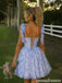 Light Blue Floral A Line Tie Shoulder Corset Homecoming Dress 26076