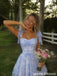 Light Blue Floral A Line Tie Shoulder Corset Homecoming Dress 26076