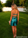 Teal Satin Strapless Cutout Mini Homecoming Dress with Ruched Bodice 26077