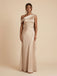 Beige Satin Asymmetrical Draped Sash Bridesmaid Dress 26032