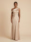 Beige Satin Asymmetrical Draped Sash Bridesmaid Dress 26032