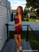 Burgundy Satin Spaghetti Strap Ruched Mini Homecoming Dress 26063