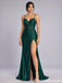 Emerald Green Satin Lace Corset High Slit Prom Dress PD26001