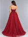 Burgundy Glitter Tulle Strapless Beaded Lace Corset A Line Prom Dress PD26002