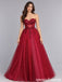 Burgundy Glitter Tulle Strapless Beaded Lace Corset A Line Prom Dress PD26002