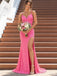 Hot Pink Sequin High Slit Open Back Fitted Prom Dress PD26005