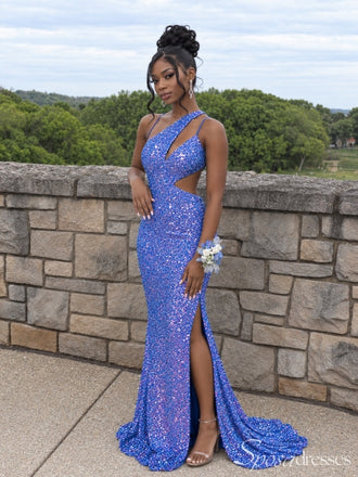 Asymmetric Cutout Sequin High Slit Mermaid Prom Dress PD26016