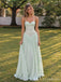 Sage Green Lace Corset Halter Neck Chiffon A Line Prom Dress PD26022