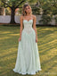 Sage Green Lace Corset Halter Neck Chiffon A Line Prom Dress PD26022