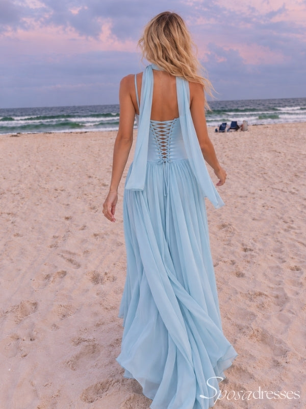 Light Blue Corset Drop Waist Chiffon A Line Prom Dress PD26023