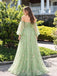 Sage Green Floral Embroidered Tulle Off the Shoulder Corset Prom Dress PD26024