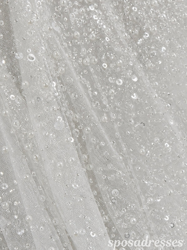 Sparkly Embellished Tulle A-Line Wedding Dress with Deep V Neckline WD26001