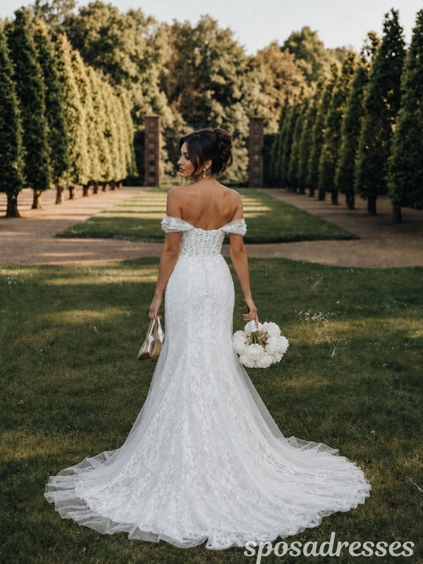 Ivory Lace Off the Shoulder Sweetheart Corset Mermaid Wedding Dress WD26006